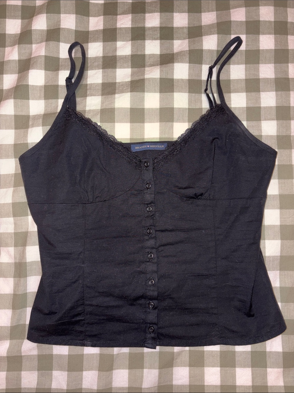 Brandy Melville Black Lace-Trim Button Cami